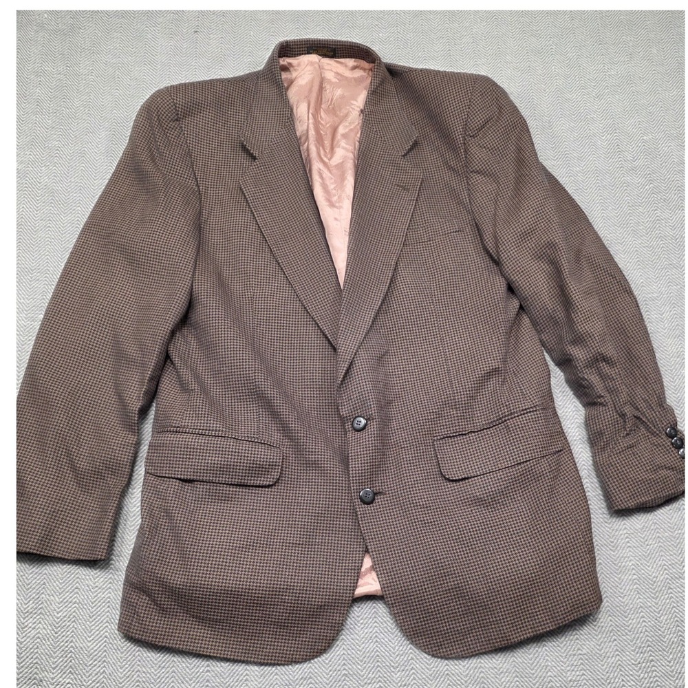 Robert Stock Mens Brown Houndstooth Blazer Sport Coat Two Button Jacket‎ Vintage